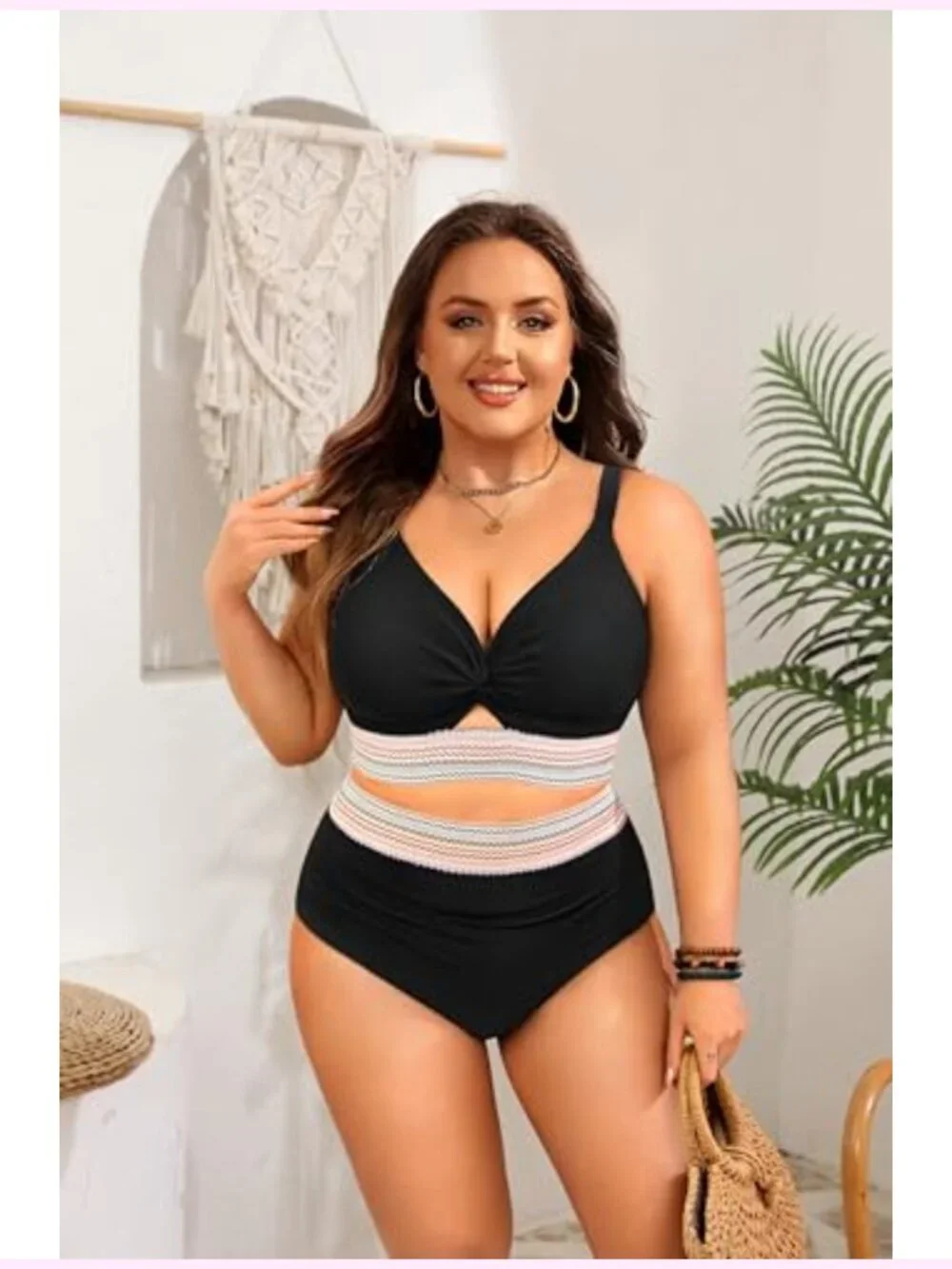 Plus Size High Waisted Tummy Control Bikini Set with Twist Top